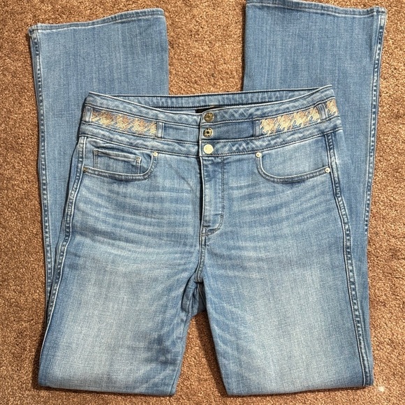White House Black Market Denim - NWOT White House Black Market Blue Jeans with Tweed Waistband Details